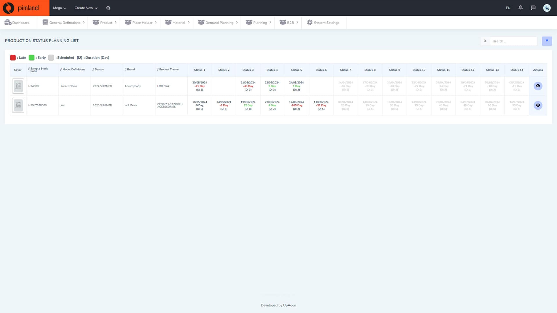 product status planning list screenshot